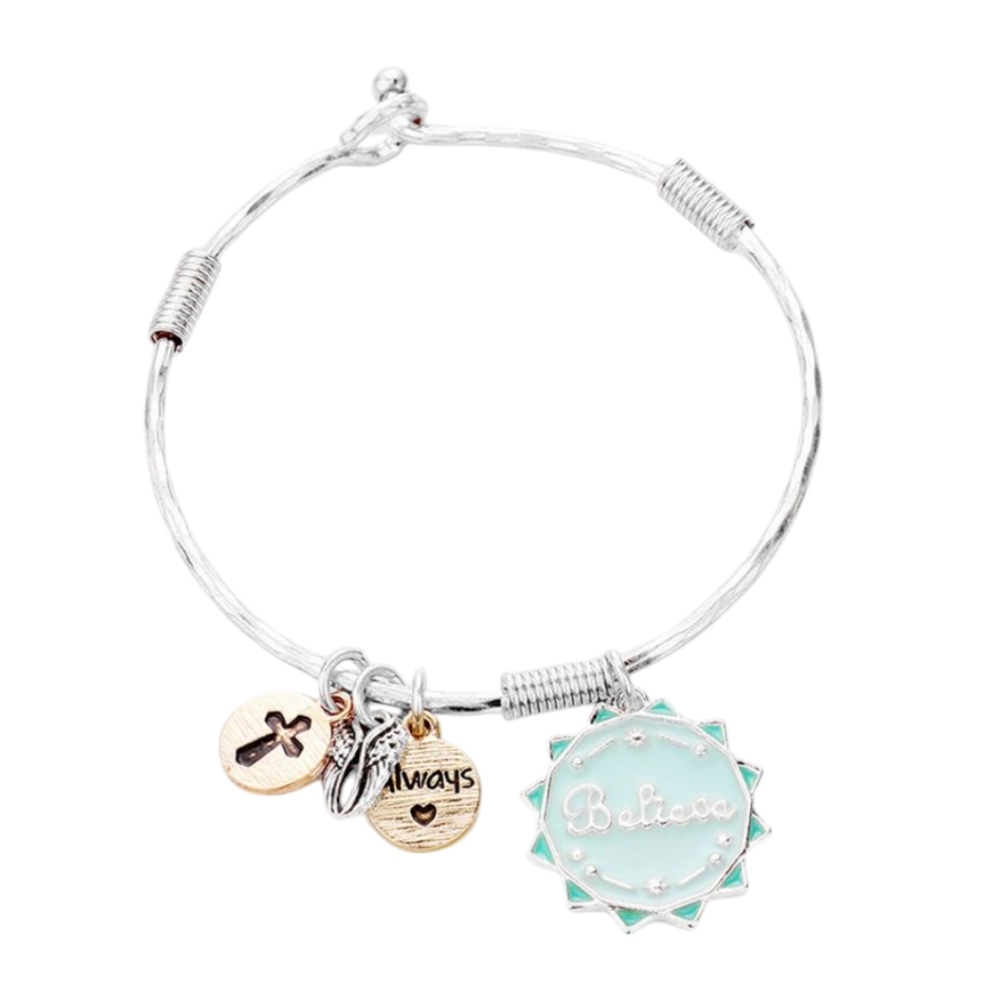Believe Cross & Wing Metal Hook Bangel